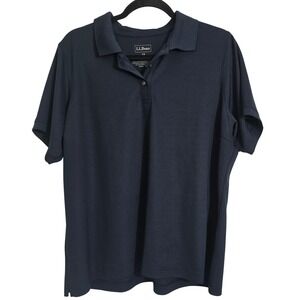 LL Bean Womens Polo Shirt Blue 1X Short Sleeve Performance Tech
